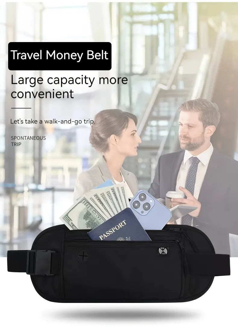 Travel Money Belt Bag, Passport Holder Secure Travel Wallet With RFID Blocking, Fanny Pack