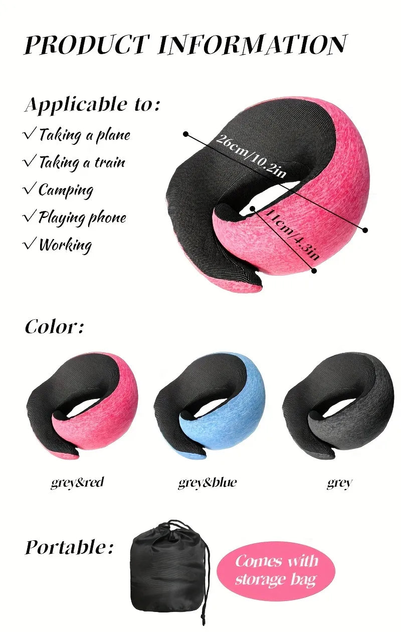 1pc Travel Pillow Pure Memory Foam Neck Pillow, Comfortable And Breathable Cover, Machine Washable, Airplane Travel Kit, Rest Pillow, For Flying