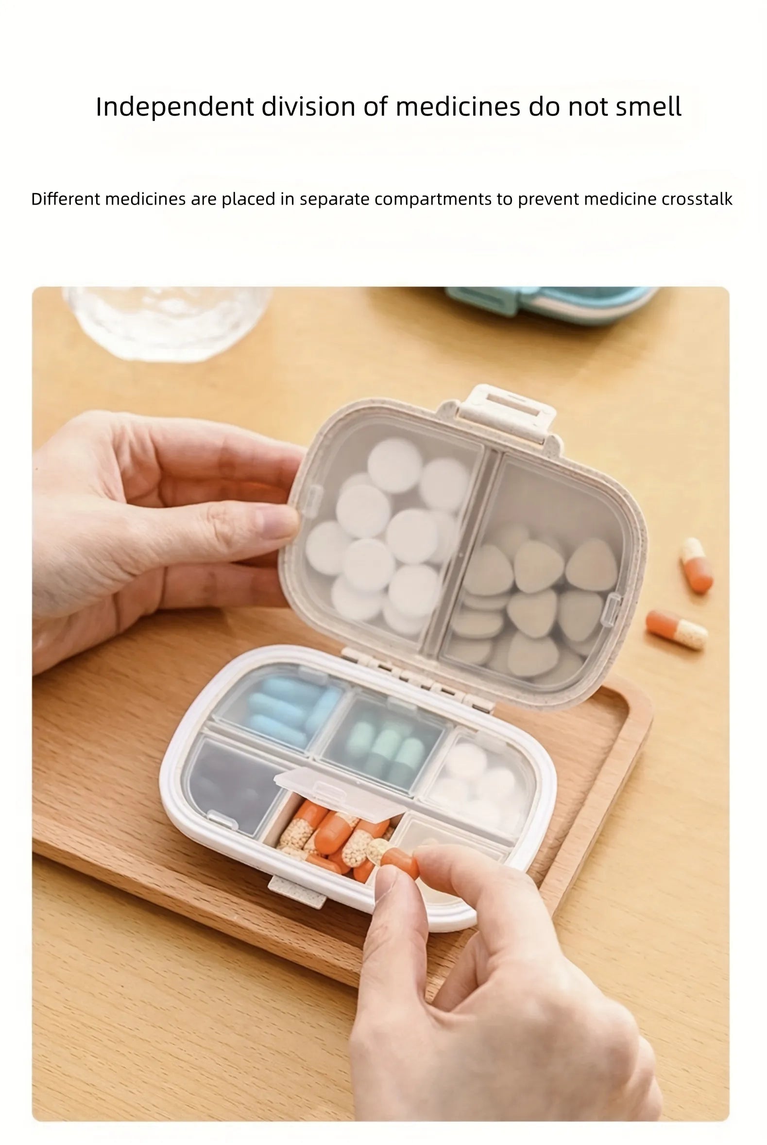 1pc Portable Pill Box For Travel, 8 Compartments For Medicine And Vitamins, Fits In Pocket Or Purse, Secure Storage For Daily Doses