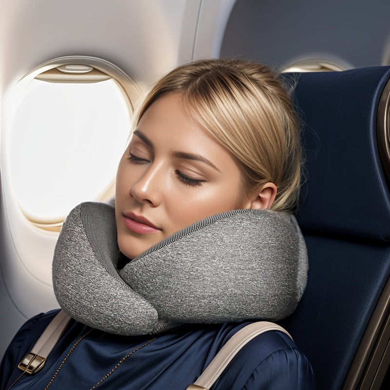 1pc Travel Pillow Pure Memory Foam Neck Pillow, Comfortable And Breathable Cover, Machine Washable, Airplane Travel Kit, Rest Pillow, For Flying