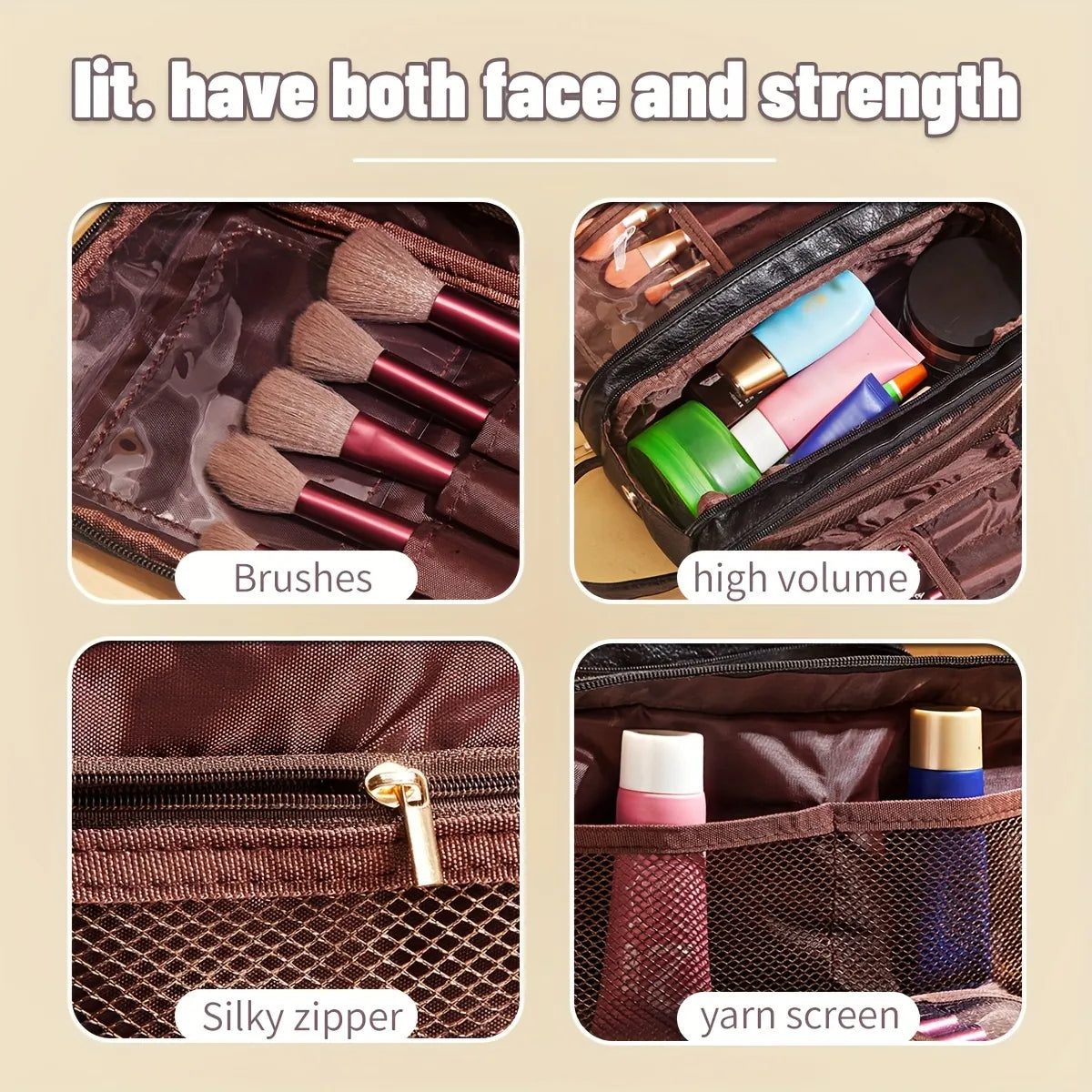 Women's Multifunctional Cosmetic Bag Large Capacity Portable Travel Makeup Brush Toiletries Storage Bag