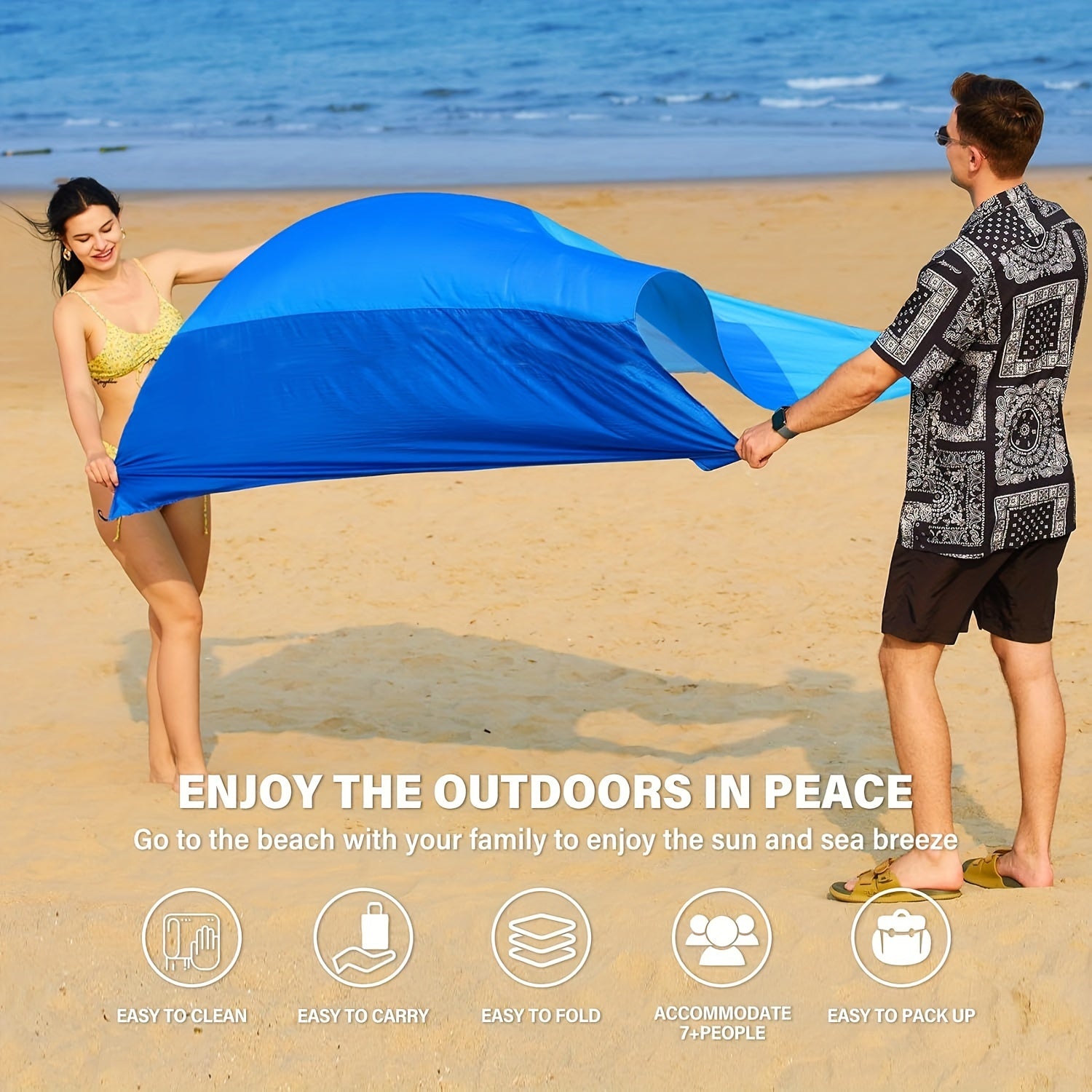 1pc Oversized Waterproof Beach Blanket For 4-7 Adults - Lightweight & Sandproof Picnic Mat For Travel, Camping, Hiking