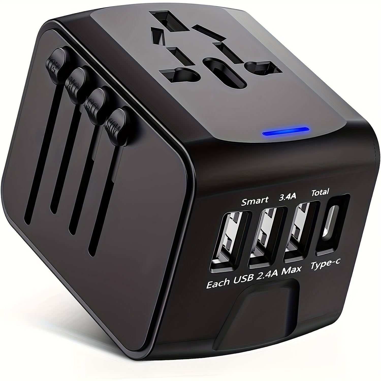 Adaptador de Viaje a Nivel Mundial, Adaptador de Enchufe de Viaje a Nivel Mundial con 3 Puertos USB Tipo C y Toma de CA, Adaptador de Enchufe de Viaje Universal para Viajes, EE. UU., Reino Unido, Italia, Australia, Canadá, Alemania, Negro 