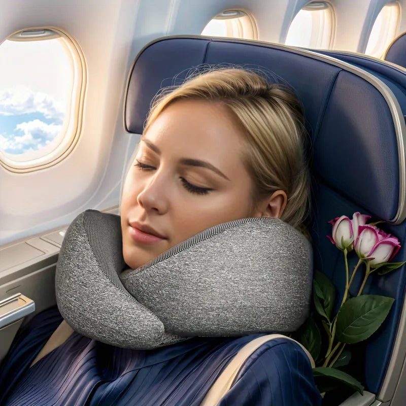 1pc Travel Pillow Pure Memory Foam Neck Pillow, Comfortable And Breathable Cover, Machine Washable, Airplane Travel Kit, Rest Pillow, For Flying