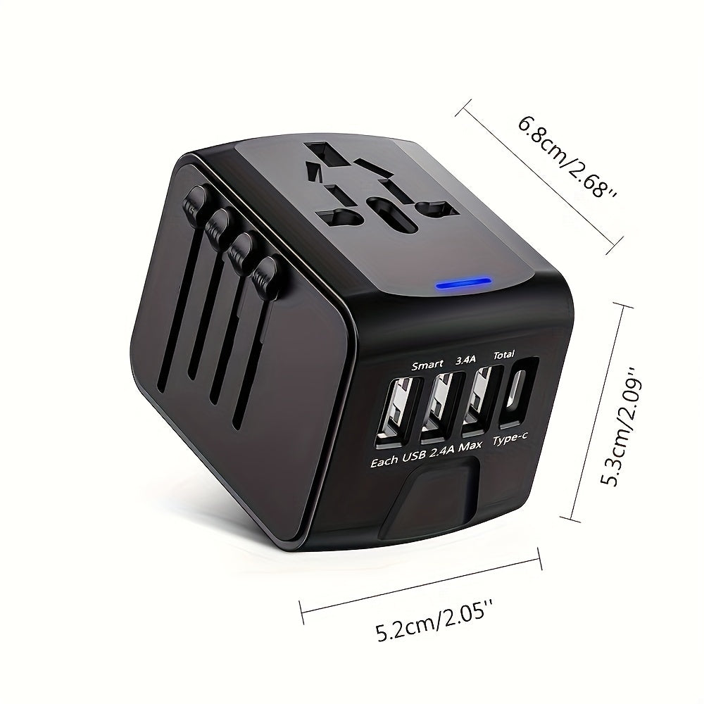 Adaptador de Viaje a Nivel Mundial, Adaptador de Enchufe de Viaje a Nivel Mundial con 3 Puertos USB Tipo C y Toma de CA, Adaptador de Enchufe de Viaje Universal para Viajes, EE. UU., Reino Unido, Italia, Australia, Canadá, Alemania, Negro 