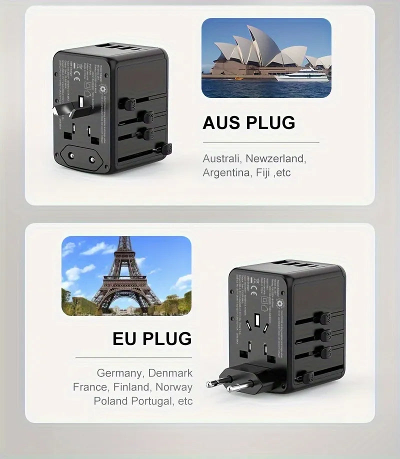 USB C & PD 35W Universal Travel Adapter, QC Fast Charger European Travel Plug Power Adapter, 3 USB & 2 Tyep-C & USA/EU/AU/UK AC Sockets