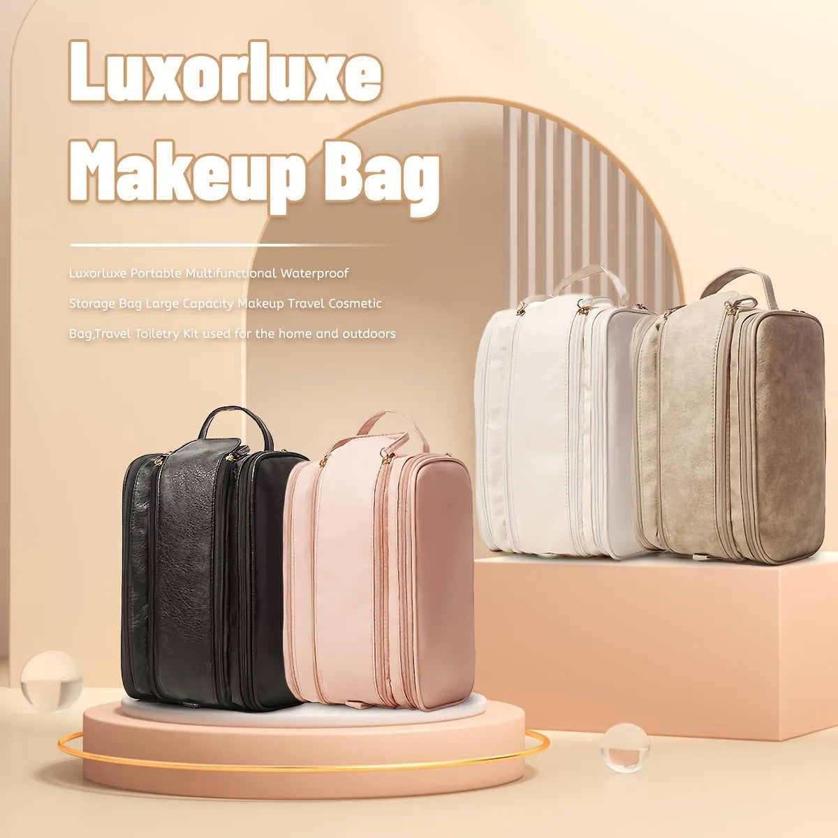 Women's Multifunctional Cosmetic Bag Large Capacity Portable Travel Makeup Brush Toiletries Storage Bag