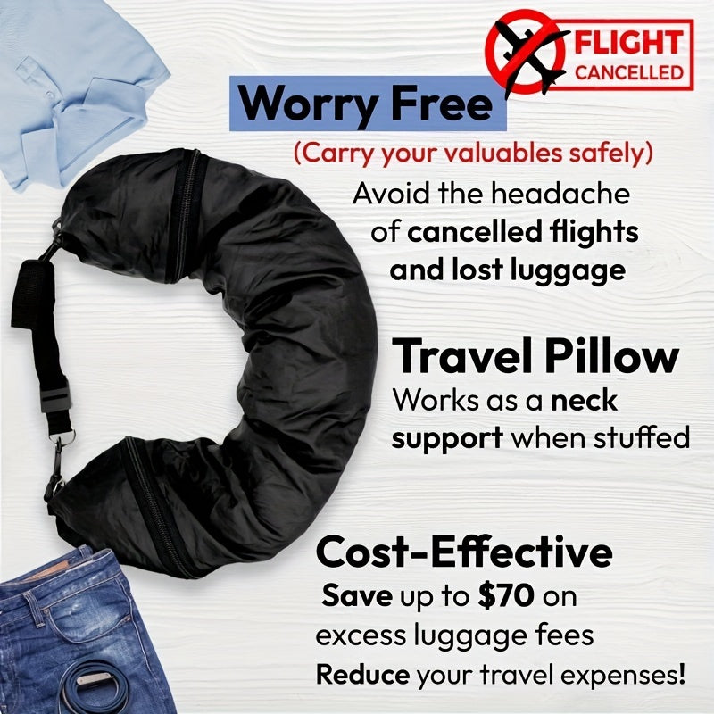 1pc Stuffable Travel Pillow, Stuffable Neck Pillow For Travel, Travel Neck Pillow Stuffable With Clothes, No Filler, Fits 3 Days' Essentials