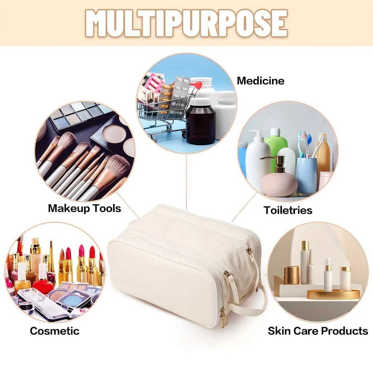 Women's Multifunctional Cosmetic Bag Large Capacity Portable Travel Makeup Brush Toiletries Storage Bag