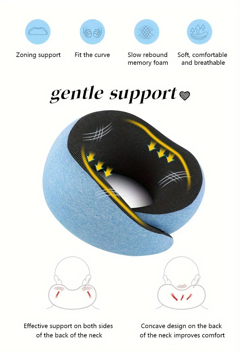 1pc Travel Pillow Pure Memory Foam Neck Pillow, Comfortable And Breathable Cover, Machine Washable, Airplane Travel Kit, Rest Pillow, For Flying