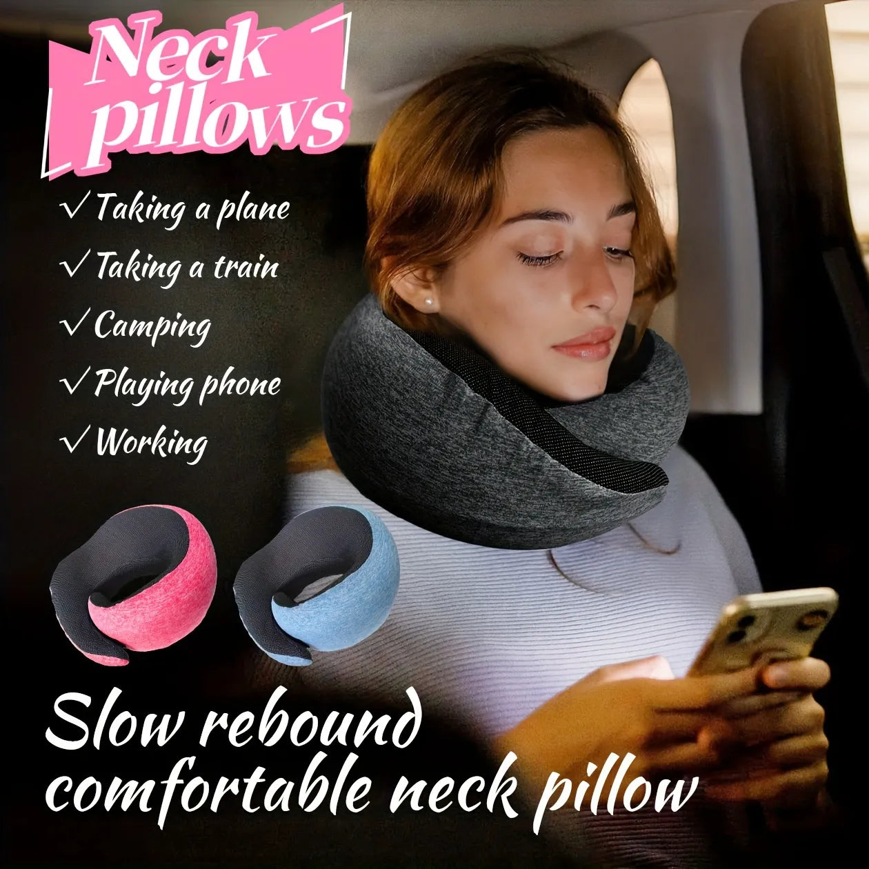 1pc Travel Pillow Pure Memory Foam Neck Pillow, Comfortable And Breathable Cover, Machine Washable, Airplane Travel Kit, Rest Pillow, For Flying