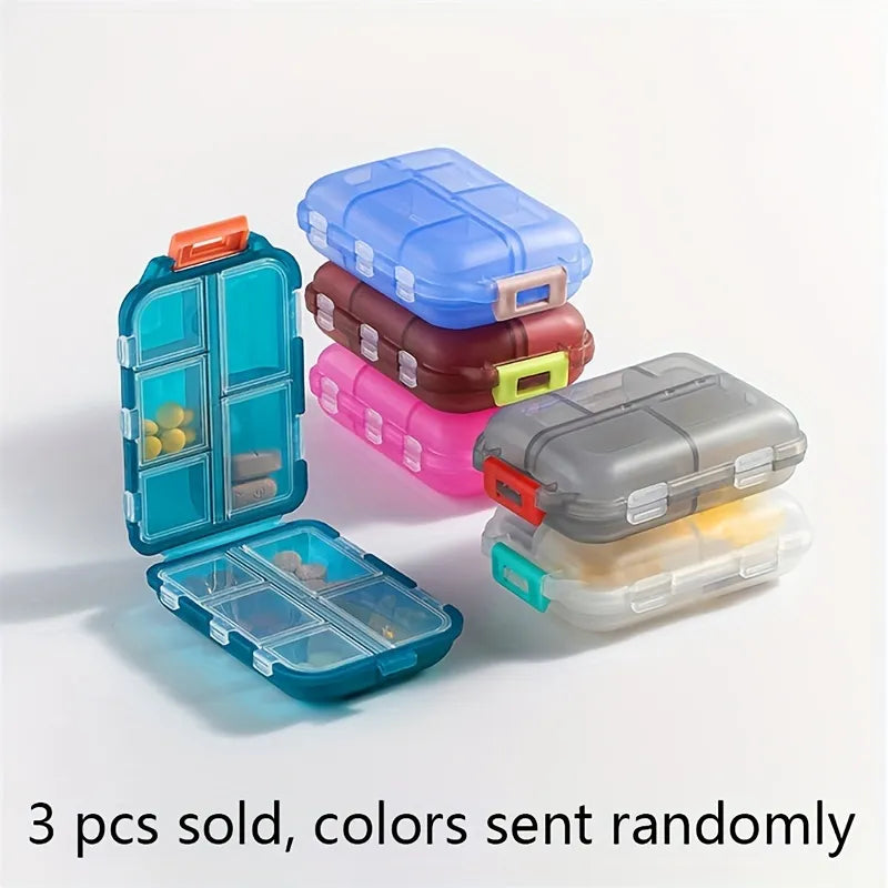 3-Pack Plastic Travel Pill Organizer Box with 14 Compartments and Labels