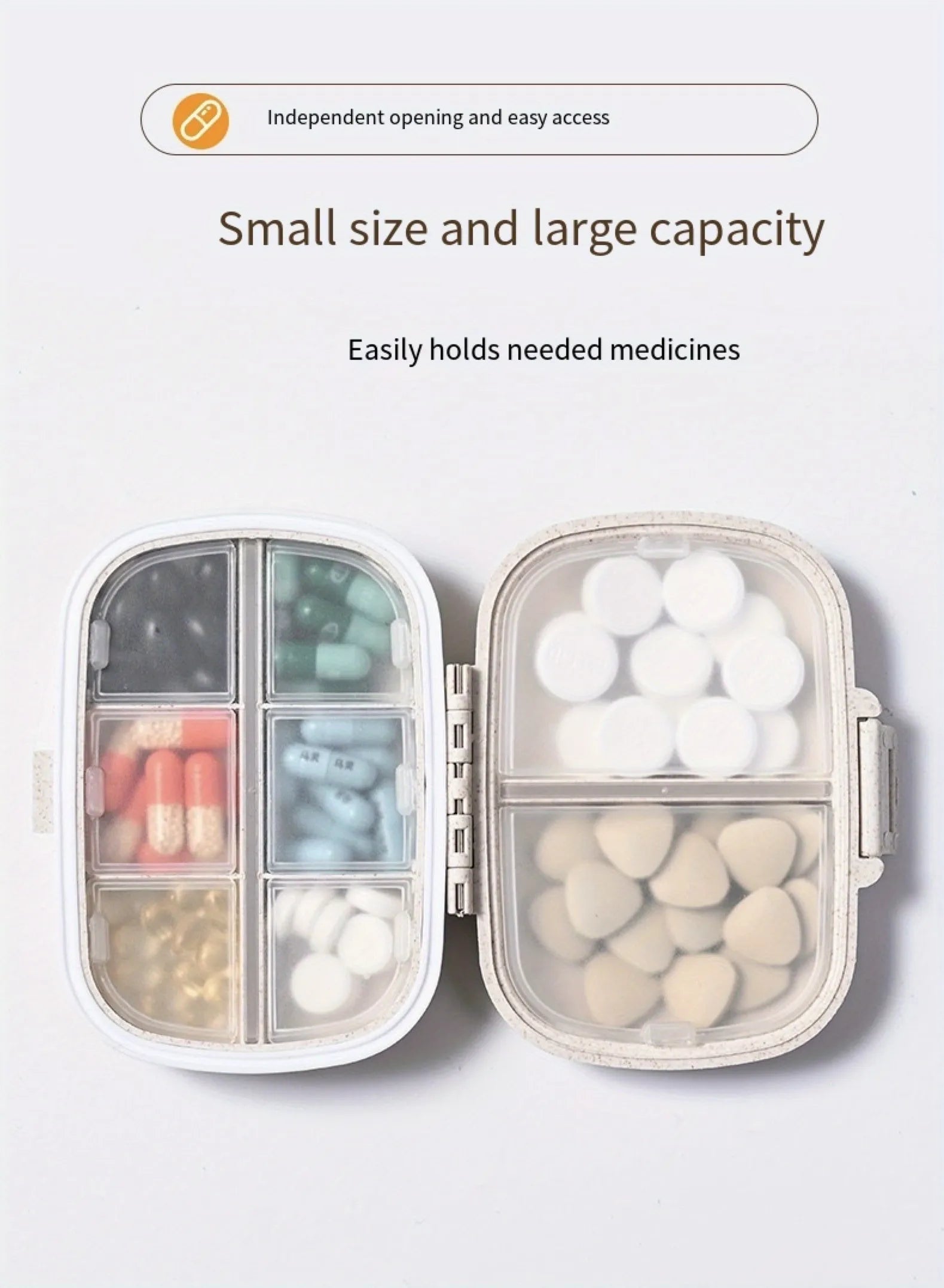 1pc Portable Pill Box For Travel, 8 Compartments For Medicine And Vitamins, Fits In Pocket Or Purse, Secure Storage For Daily Doses