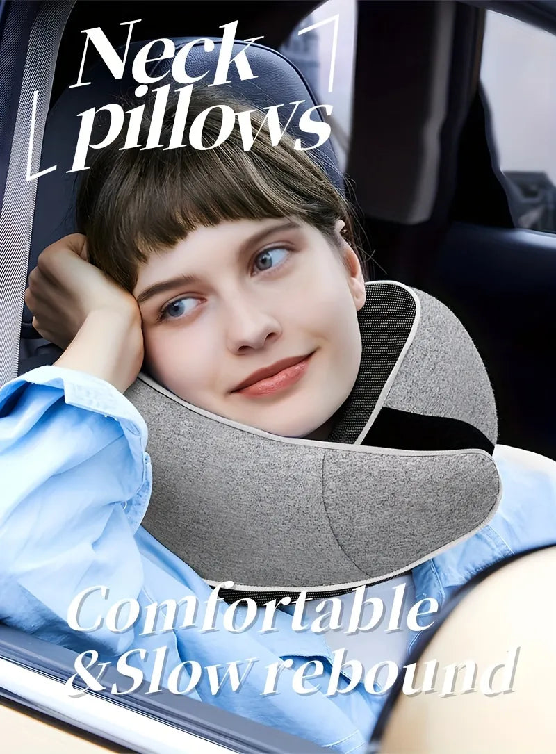 1pc Travel Pillow Pure Memory Foam Neck Pillow, Comfortable And Breathable Cover, Machine Washable, Airplane Travel Kit, Rest Pillow, For Flying