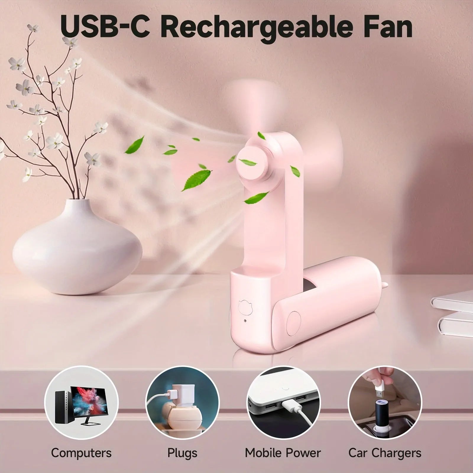 1pc, Summer Cute Handheld Fan, Pocket Fan USB Powered Folding Personal Portable Fan, Gifts For Women Men Gift For Festival