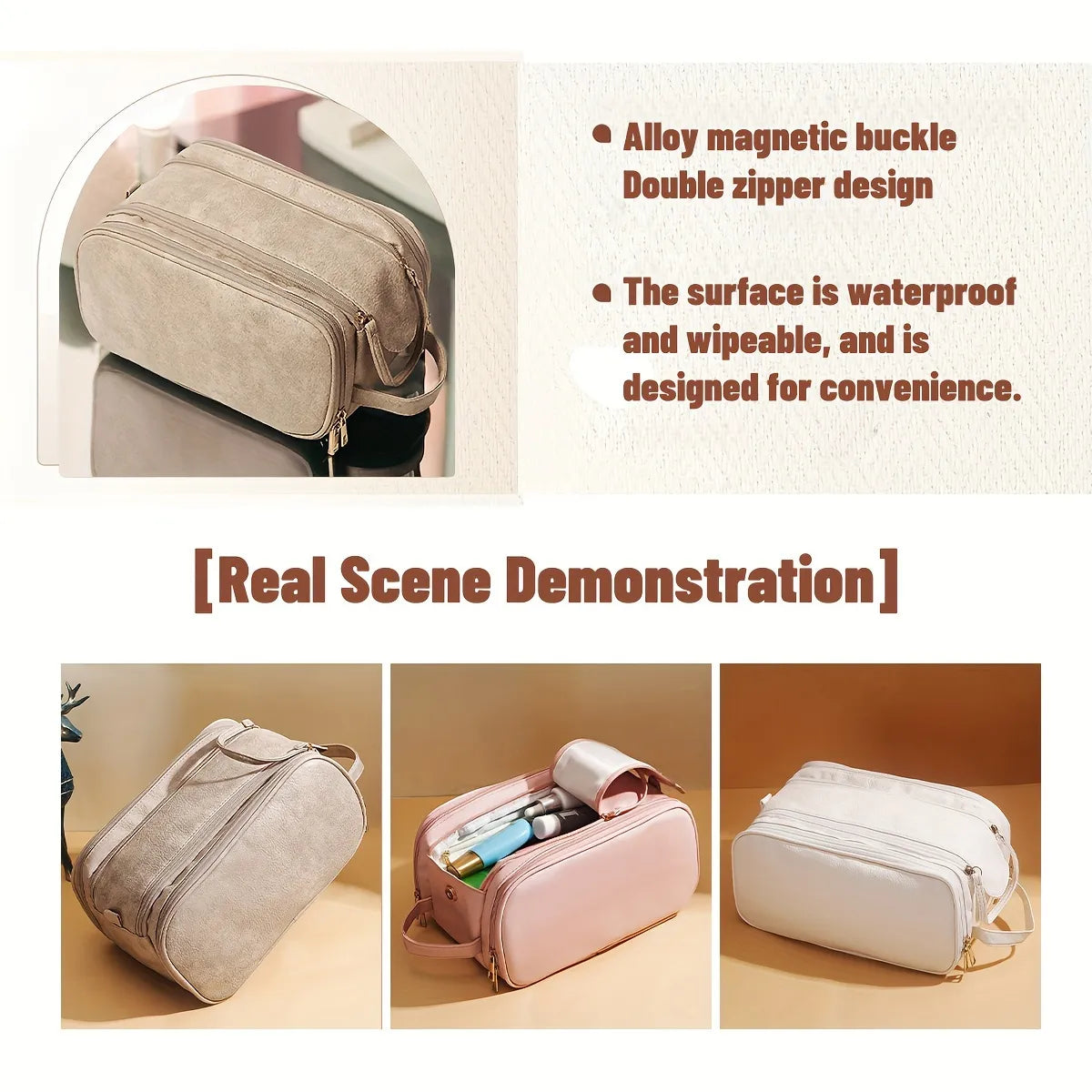 Women's Multifunctional Cosmetic Bag Large Capacity Portable Travel Makeup Brush Toiletries Storage Bag