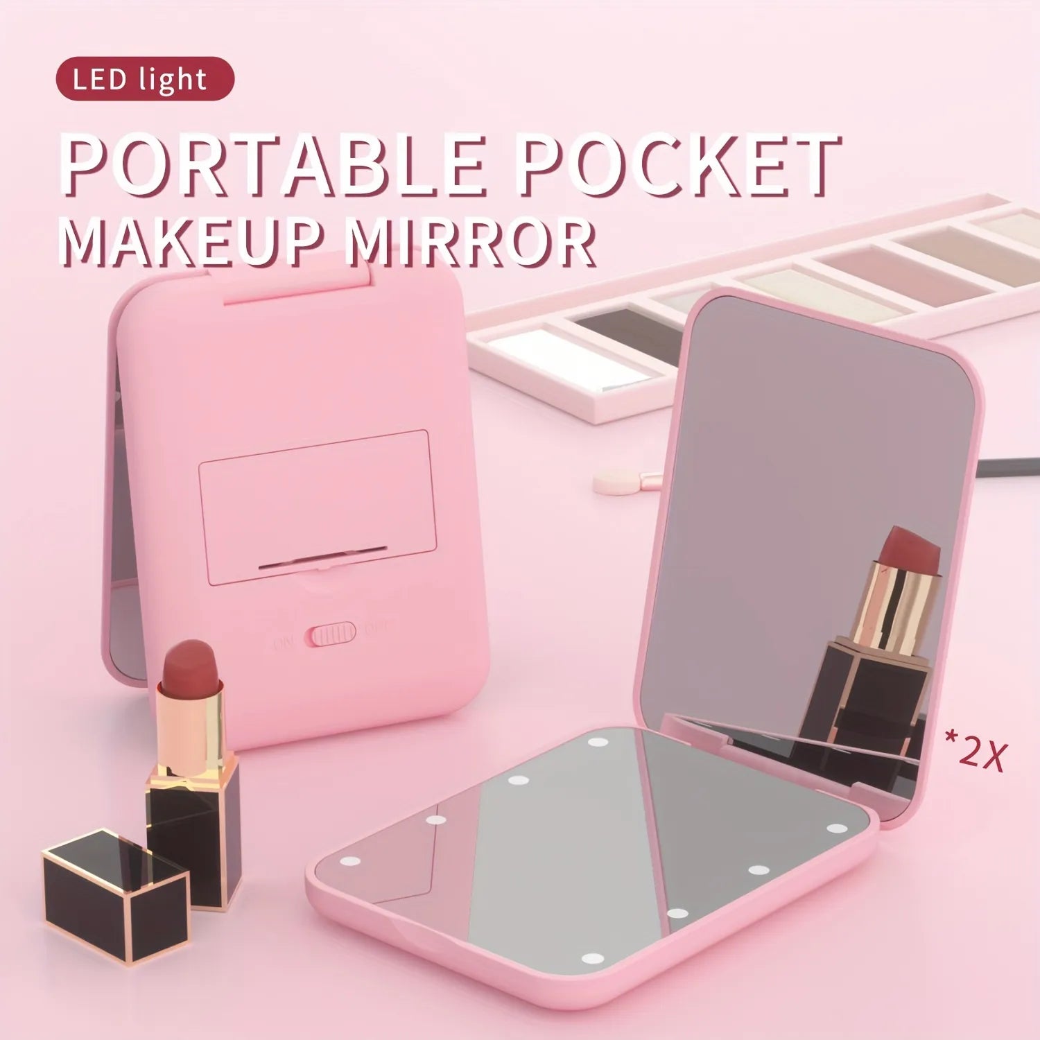 LED Mini Travel Makeup Mirror - Compact Double-Sided Pocket Mirror with 1X/3X Magnification