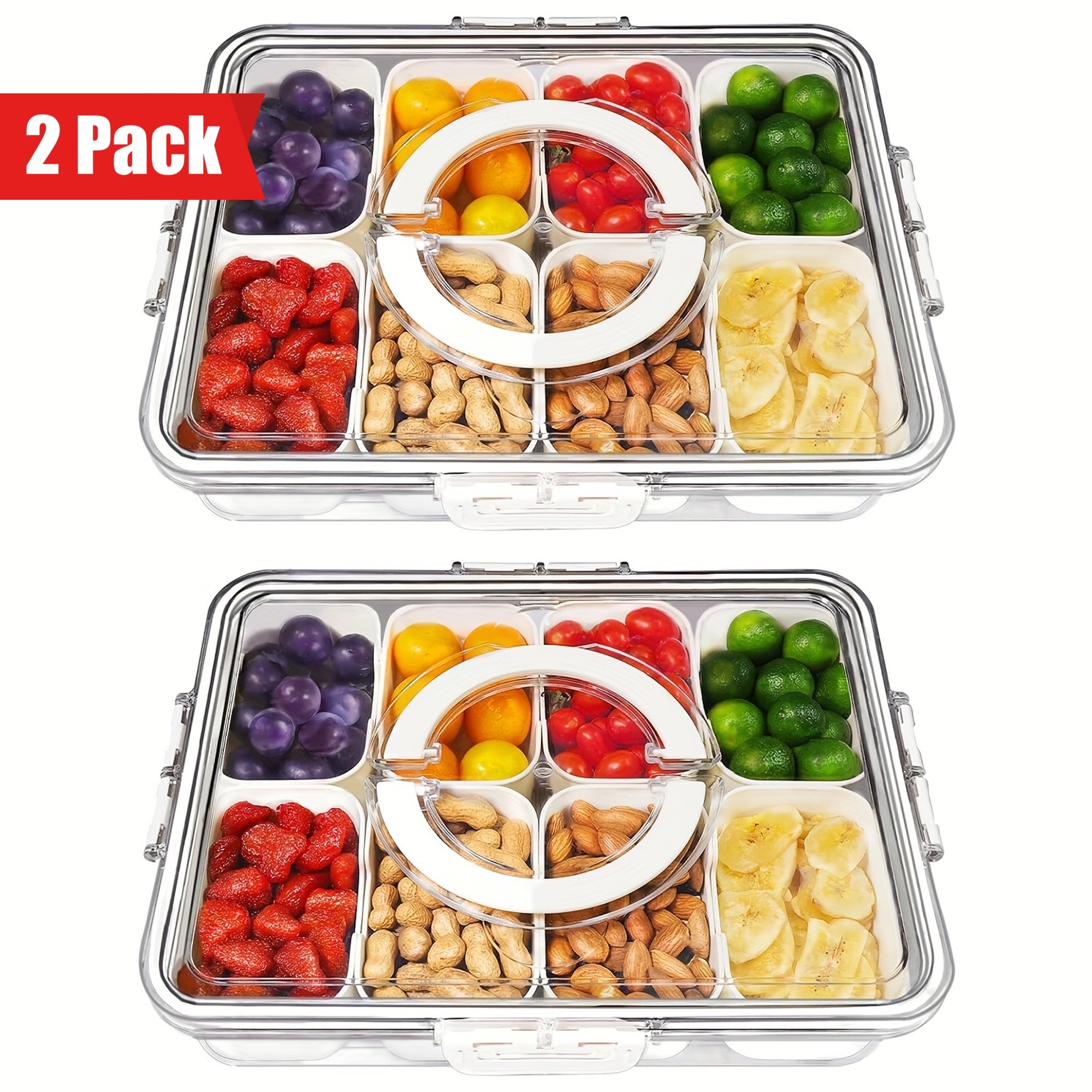 2 Pack Divided Serving Tray With Lid And Handle