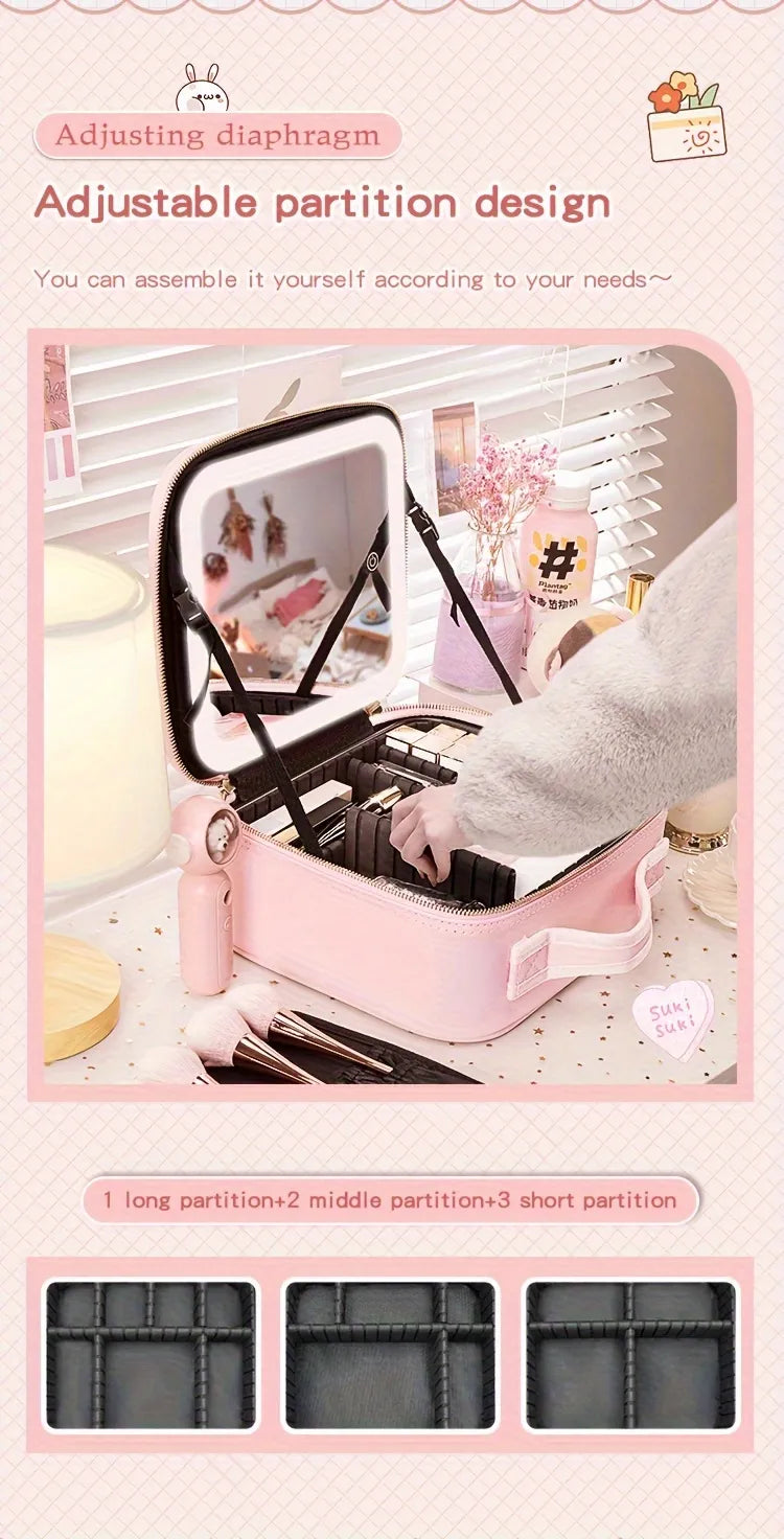 Portable Lighted Makeup Bag with Mirror - Travel Cosmetic Organizer Case for Women