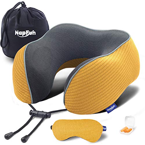 Neck Pillow for Traveling, Upgraded Travel Neck Pillow for Airplane 100% Pure Memory Foam Travel Pillow for Flight Headrest SleepFor Summer