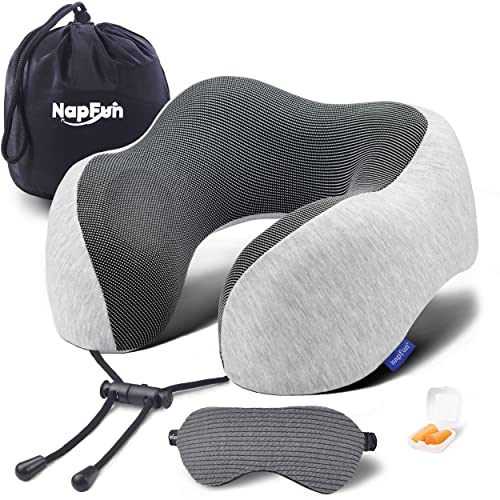 Neck Pillow for Traveling, Upgraded Travel Neck Pillow for Airplane 100% Pure Memory Foam Travel Pillow for Flight Headrest SleepFor Summer