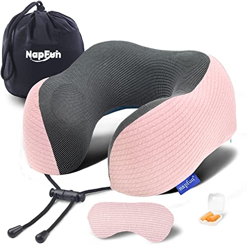 Neck Pillow for Traveling, Upgraded Travel Neck Pillow for Airplane 100% Pure Memory Foam Travel Pillow for Flight Headrest SleepFor Summer