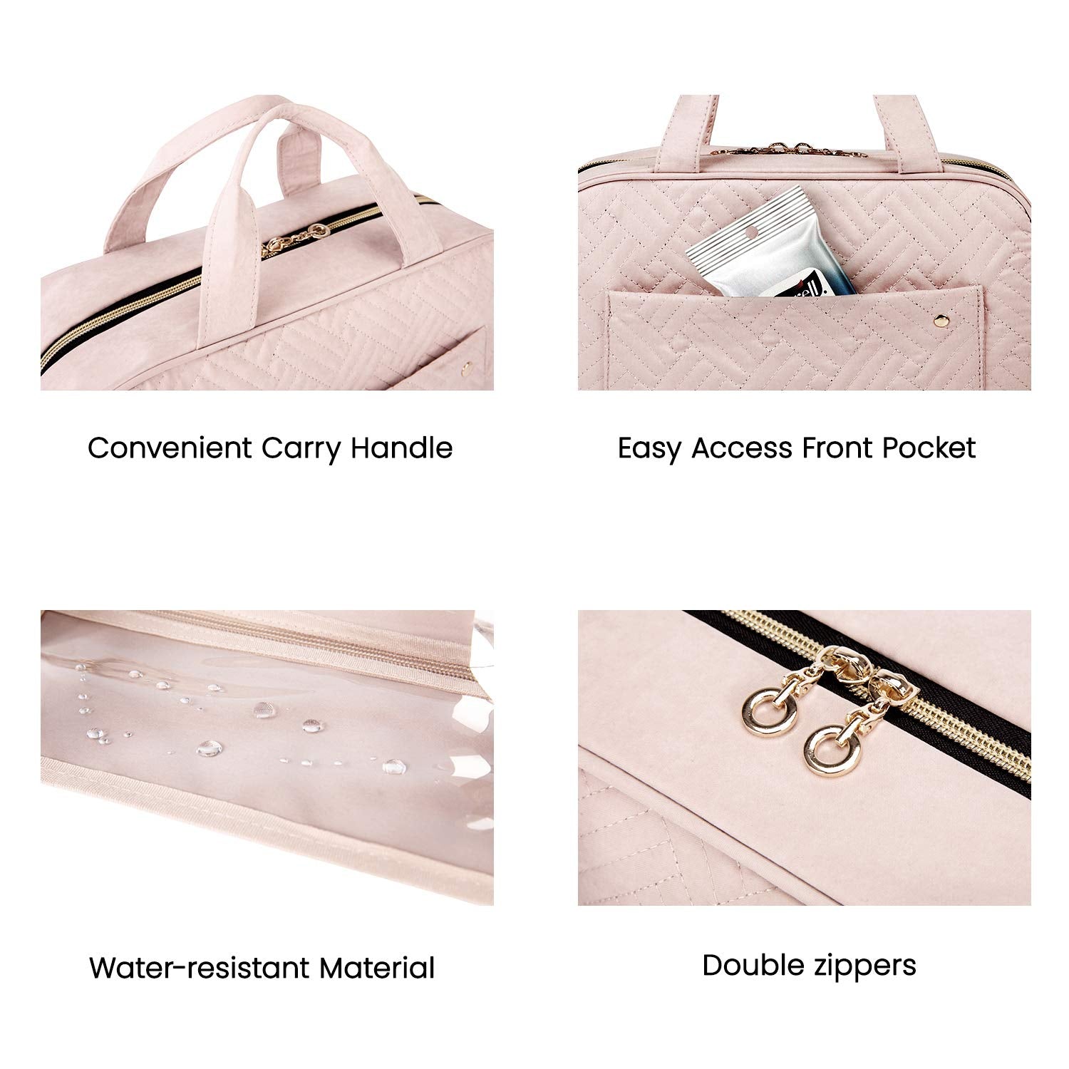 Bolsa de aseo Bolsa de viaje con gancho para colgar, Bolsa de cosméticos de maquillaje resistente al agua Organizador de viaje para accesorios, champú, contenedor de tamaño completo, artículos de tocador 