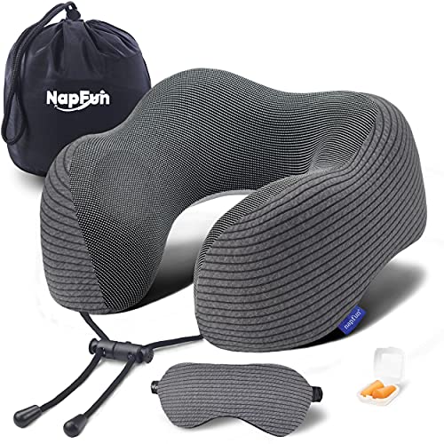 Neck Pillow for Traveling, Upgraded Travel Neck Pillow for Airplane 100% Pure Memory Foam Travel Pillow for Flight Headrest SleepFor Summer